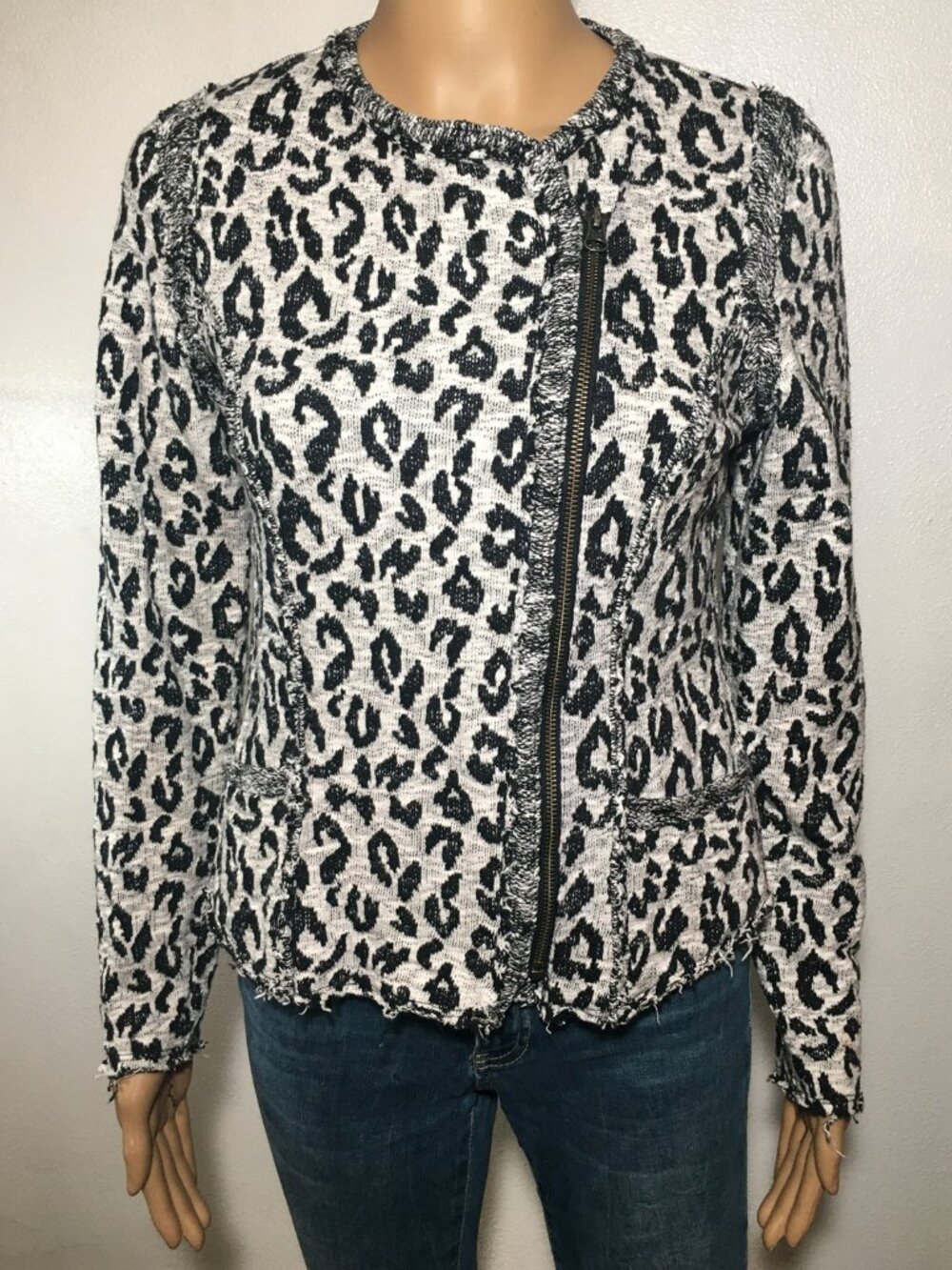 Lucky Brand Lucky Lotus Zip Up Cardigan Jacket Leopard Print Zip Up - sz M